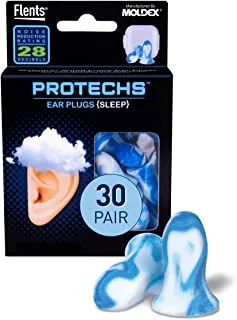 Flents Protechs Ear Plugs for Sleeping, 30 Pair with Case, NRR 28