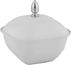 Al Saif Iron Square Shape Date Bowl with Lid Size: Large, Color: IvoryWhite/Chrome