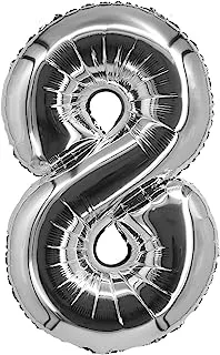 The Balloon Factory Number 8 Foil Balloon without Helium, 34-Inch Size, Silver