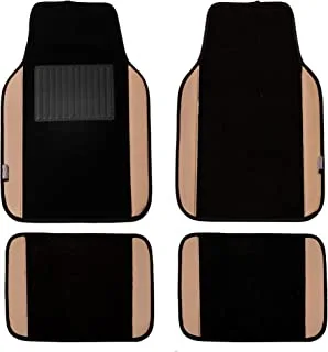 FH Group Tan/Black Universal Fit Carpet Floor Mats with Faux Leather for Cars, coupes, Small suvs F14408TANBLACK
