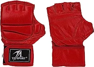 Leader Sport GS-4008 قفازات حياكة جلد بوفالو MMA ، متوسطة ، حمراء