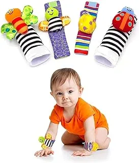 ألعاب خشخيشات للأطفال من SKY-TOUCH معصم وجوارب 4 قطع ، لعبة تنمية حيوانات لطيفة للأطفال حديثي الولادة ، مجموعة أدوات استشعار القدم للأطفال حديثي الولادة ، ألعاب للأولاد والبنات من سن 0-3-6-12 شهرًا