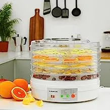 Olsenmark Food Dehydrator, 5pcs Tray, Adjustable Thermostat, OMFD2464 Four Heating Tubes Dehydrate A Variety of Fruit, Vegetable, Meat or Traditional Herbal Medicinal Materials, WHITE