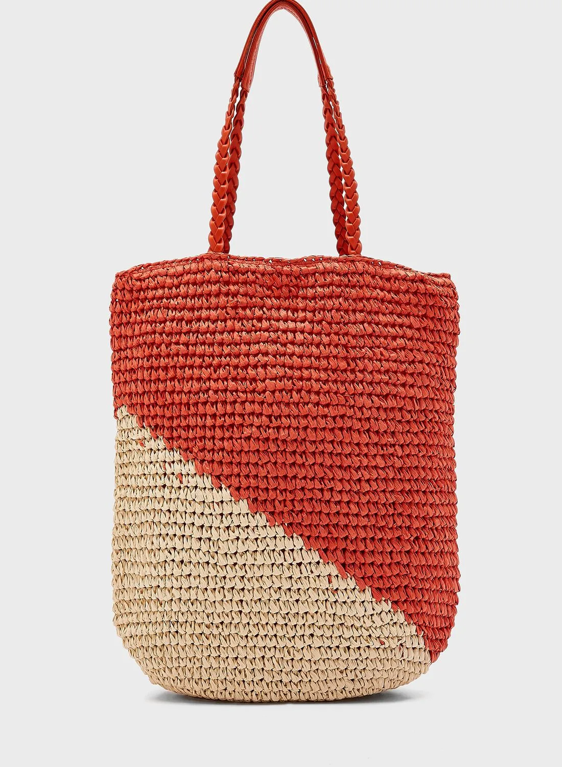 TOPSHOP Red Mix Tote With Plait Strap Detail