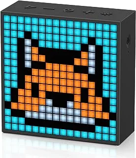 ديفوم تايم بوكس ​​إيفو - مكبر صوت بلوتوث من بيكسل آرت مع شاشة عرض LED مقاس 16 × 16 - إطار رسوم متحركة رائع وإعداد غرفة ألعاب ومنبه بجانب السرير - أسود