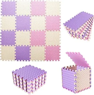 Tamiplay 16 Tiles Foam Play Mat, 0.4 Inch Thicked Interlocking Floor Mats with Solid Colors, Squares Baby Play Mat, EVA Foam Puzzle Floor Mat Foam Mats for Kids, Baby, Toddlers(Pink/Beige/Purple)