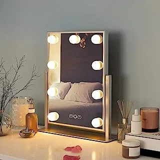 COOLBABY Hollywood Vanity Mirror with Light White 9 Lighted Makeup Mirror Smart Touch Control 3Colors Dimable Light Detachable 10X Magnification 360°Rotation Touch Control (MIRR09-SRK4)