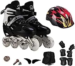 COOLBABY Full Flashing Roller Skate Shoes Ajustable Roller Skate with Protective Suit For Kids Girls & Boys Size 32-37