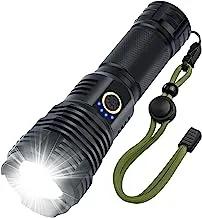 USB Rechargeable LED Flashlights 90000 High Lumens Powerful Flash Lights Powered 26650 Battery, 10 Modes, Zoomable & IP65 Waterproof Tactical Flashlights for Emergencies, Camping (P70-S)