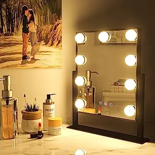 Moon Moon Hollywood Vanity Mirror with Lights – Professional Makeup Mirror & Lighted Vanity Makeup Table Set with Smart Touch Adjustable LED Lights, White Vanity Mirror (Small, Balck)…