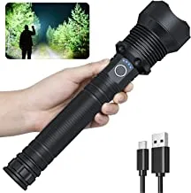 LED Flashlights Rechargeable High Lumens, 90000 Lumen Super Bright Flashlight with ΒATTERY Zoomable 3 Modes IPX5 Waterproof Handheld Powerful for Camping Hunting Emergencies