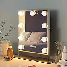 FENCHILIN Hollywood Mirror with Light Large Lighted Makeup Mirror Vanity Makeup Mirror Smart Touch Control 3Colors Dimable Light Detachable 10X Magnification 360°Rotation(White)