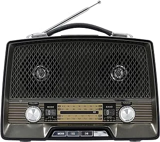 جيباس BT/FM/ MP3/ USB/TF 3-Band AC/DC راديو قابل للشحن مع اتصال بلوتوث، أسود