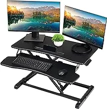 TechOrbits Standing Desk Converter - 32 Inch Adjustable Sit to Stand Up Desk Workstation, MDF Wood, Ergonomic Desk Riser with Keyboard Tray, Desktop Riser for Home Office Computer Laptop, Black 32