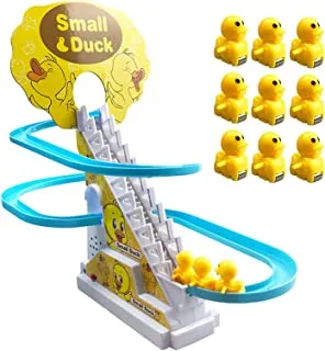 Electric Little Duck Track Slide Toys, Duck Race Track Set, Children Roller Coaster Toy Set with Music LED Flashing Lights for Children Over 3 Years (A-Battery Powered)