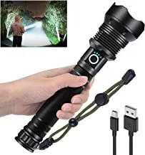Alifa Rechargeable Led Flashlight High Lumens, 15000 High Lumens Tactical Flashlights, P70.2 LED Super Bright Flashlight, Zoomable, 3 Modes, Waterproof Flashlight for Emergencies