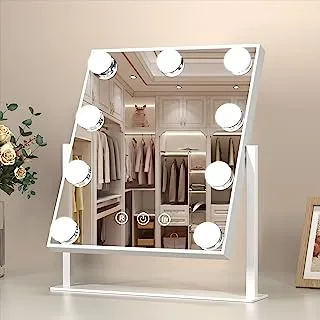 Hollywood Makeup Vanity Mirror with Lights, LED Lighted Makeup Mirror with 9 Dimmable Bulbs and 3 Color Lighting Modes, Smart Touch Control, Plug in Cosmetic Light Up Mirror (White)