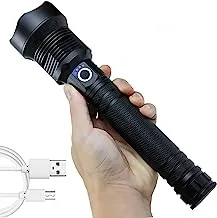Powerful Tactical Flashlight LED XHP70 USB Rechargeable, Super Bright 10000 Lumens Flashlight, 3 Modes Zoomable Waterproof Torch Light Flashlights for Camping Hiking Emergencies (Batteries Included)