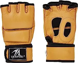Leader Sport GS-4007 Buffalo Leather MMA Grapping Gloves, Medium, Beige