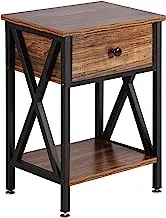 Modern Versatile Nightstands X-Design Side End Table Night Stands for Bedroom Nightstand Bedside End Tables with Drawer Storage, Rustic Brown
