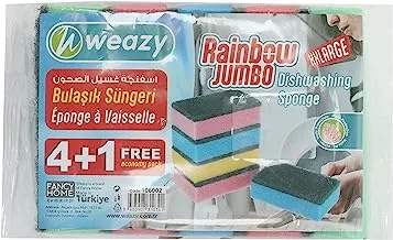 Weazy Fancy Homme Rainbow Jumbo Dishwashing Sponge, 5 Pieces, Multicolour