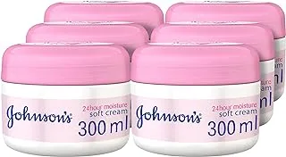 Johnson's 24 Hour Smooth Moisturizing Body Cream, 6x300ml Pack, Shea Butter, Reduces Skin Firming, Flaking and Lightening, Silky Smooth Texture, Non-Greasy Body Cream Suitable for All Skin Types