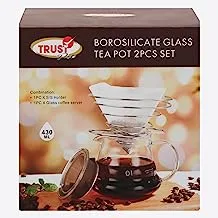 Trust Pro Borosilicate Glass Tea Pot Set, 2 Pieces, 430 ml, Grey/Clear