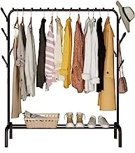 ECVV Cloth Rack Cloth Stand Clothes Hanger Stand Clothing Garment Rack with 8pcs Side Hooks Storage 110cm Length Large Space for Shoes Clothes Jacket Umbrella Hats Scarf Handbags