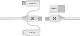 Promate Multi USB Charger Cable, 6-in-1 Multiple USB-A/USB-C Sync Charge Cable Adapter with Lightning, USB Type-C™, Micro USB Connectors and 60W USB-C™ to USB-C™ Power Delivery, PentaPower. White