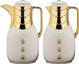 Al Saif Dorah 2 Pieces Coffee And Tea Vacuum Flask Set, Size: 1.0/1.0 Liter, Color: Ivory/Gold