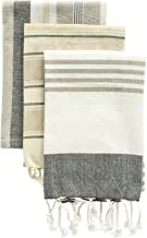 Creative Co-Op Grey & Tan Striped Cotton Tea Towels with Tassels (Set of 3)