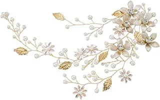 Yellow Chimes White & Gold-Toned Stone-Studded Floral Pearl Beaded Hair Vine Hair Jewellery For Woman & Girls
