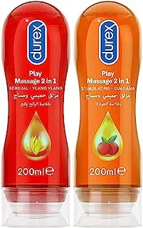Durex Play Stimultrating Massage 2in1 Lube Arousing Guarana، 200ml Gel + Durex Play Sensual Massage 2in1 Lube with Ylang Ylang، 200ml Gel