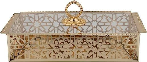 Al Saif Reman Iron Steel Serving Tray with Lid,Colour: gold,Size: large
