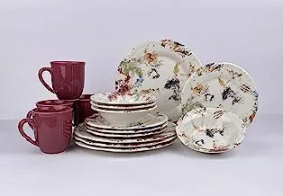 Porser 16Pcs Dinner Set | Porcelain Plates, Bowls, Spoons | Comfortable Handling | Perfect for Family Everyday Use, and Family Get- Together, Restaurant, Banquet and More. (Maroon)