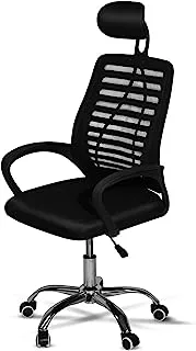 كرسي مكتب SKY TOUCH ، كرسي مكتب مريح قابل للتعديل بارتفاع مريح مع مسند ظهر ومسند رأس ومسند للذراعين أسود 125 × 55 × 55 سم