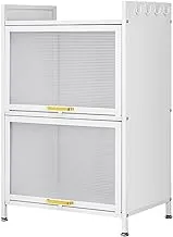 Lawazim Modern Storage Cabinet -2 Tier White- Sleek Design Space-Saving Storage Organizer with Easy-to-clean Sturdy Shelves Racks Drawers and Doors- for Office Livingroom Bedroom Kitchen Organization