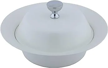 وعاء تمر حديدي دائري الشكل مع غطاء الحجم: كبير، اللون: أبيض عاجي/كروم