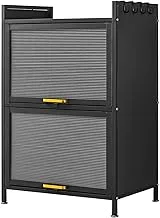 Lawazim Modern Storage Cabinet -2 Tier Black- Sleek Design Space-Saving Storage Organizer with Easy-to-clean Sturdy Shelves Racks Drawers and Doors- for Office Livingroom Bedroom Kitchen Organization