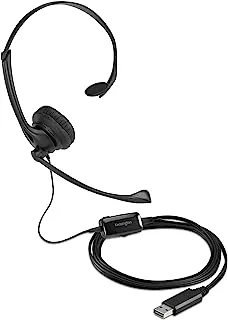كينسينغتون سماعة رأس USB أحادية مع ميكروفون وتحكم في مستوى الصوت، سماعة أذن واحدة (أحادية) مع ميكروفون بوم، K80100WW، أسود