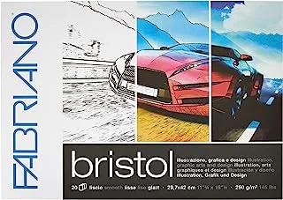 Honsell Fabriano Bristol 19002942 Pad DIN A3 250 g/m² 20 Sheets Ultra Smooth Surface Very Erase-Resistant Ideal for Illustrations, Graphics and Design