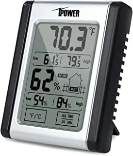 مقياس حرارة داخلي رقمي للرطوبة من آي باور، مؤشر قياس الرطوبة ومؤشر درجة الحرارة الدقيق مع شاشة لمس دقيقة/حد أقصى، للمنزل، حزمة واحدة