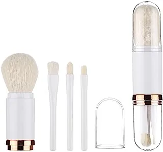 Xing-Ruiyang Makeup Brushes Set 4 in 1,Retractable Portable Travel Foundation Blending Powder Eye Shadow Brush,Mini Facial Cosmetic Makeup Brush Set,White