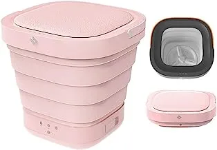 The New Upgrade Portable Mini Folding Clothes Washing Machine Bucket Automatic Home Travel Personal Clothes Washer With Spin Drying Function,220V/2.5KG,Pink