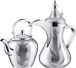 Al Saif Taima 2 Pieces Stainless Steel Arabic Coffee Dallah And Tea Kettle Set,Colour: chrome