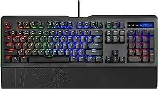 لوحة مفاتيح Vertux الميكانيكية للألعاب، إضاءة خلفية من الألومنيوم RGB مع مفاتيح زرقاء، 12 مفتاحًا للوسائط المتعددة ولوحة مسند معصم مغناطيسية قابلة للفصل، طوقان