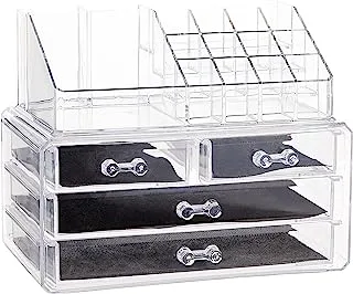 Clear Acrylic Cosmetic Organizer Makeup Holder Display 4 Drawer White black , Cosmetic Bag, cosmetic case