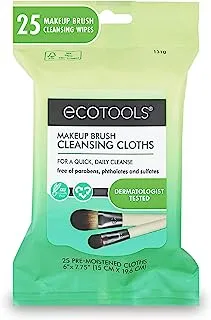 EcoTools Makeup Brush Cleansing Cloths, 25 Count - Quick & Convenient Brush Cleaner, Multi, 1310