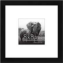 Americanflat 8x8 Picture Frame in Black - Displays 4x4 With Mat and 8x8 Without Mat - Composite Wood with Shatter Resistant Glass - Horizontal and Vertical Formats for Wall and Tabletop