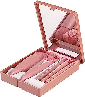 Xing-Ruiyang Mini Makeup Brush Set, 5Pcs Premium Synthetic Foundation Powder Eye Shadows Blush Lip Travel Makeup Brush with Case Mirror